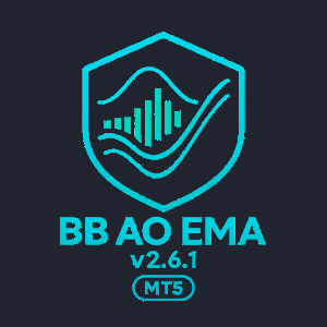 Logo of BB AO EMA with version number v2.6.1 and MT5 on a white background