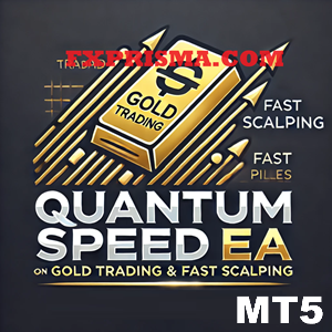 Promotional graphic for Quantum Speed EA on MetaTrader 5 platform, emphasizing fast scalping and high win rate