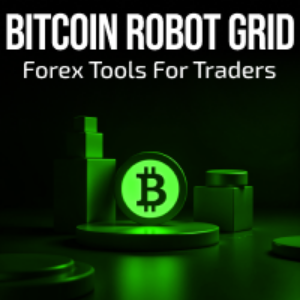Bitcoin robot grid with green light on a dark background