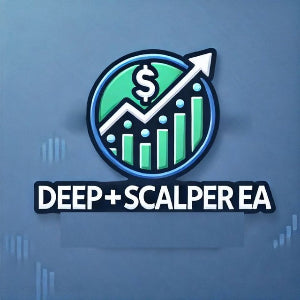 Logo of Deep Scalper EA with a stylized chart and arrow on a blue background