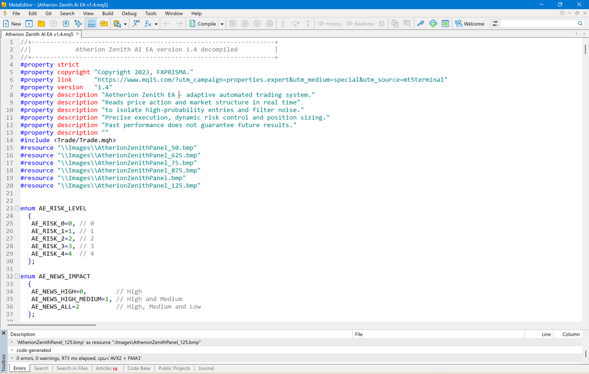 Atherion Zenith AI V1.4 MQ5 [SOURCE CODE]
