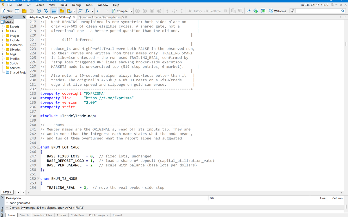 Adaptive Gold Scalper V2.0 MT5 [SOURCE CODE]