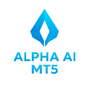 Alpha AI MT5 logo with blue diamond symbol on a white background