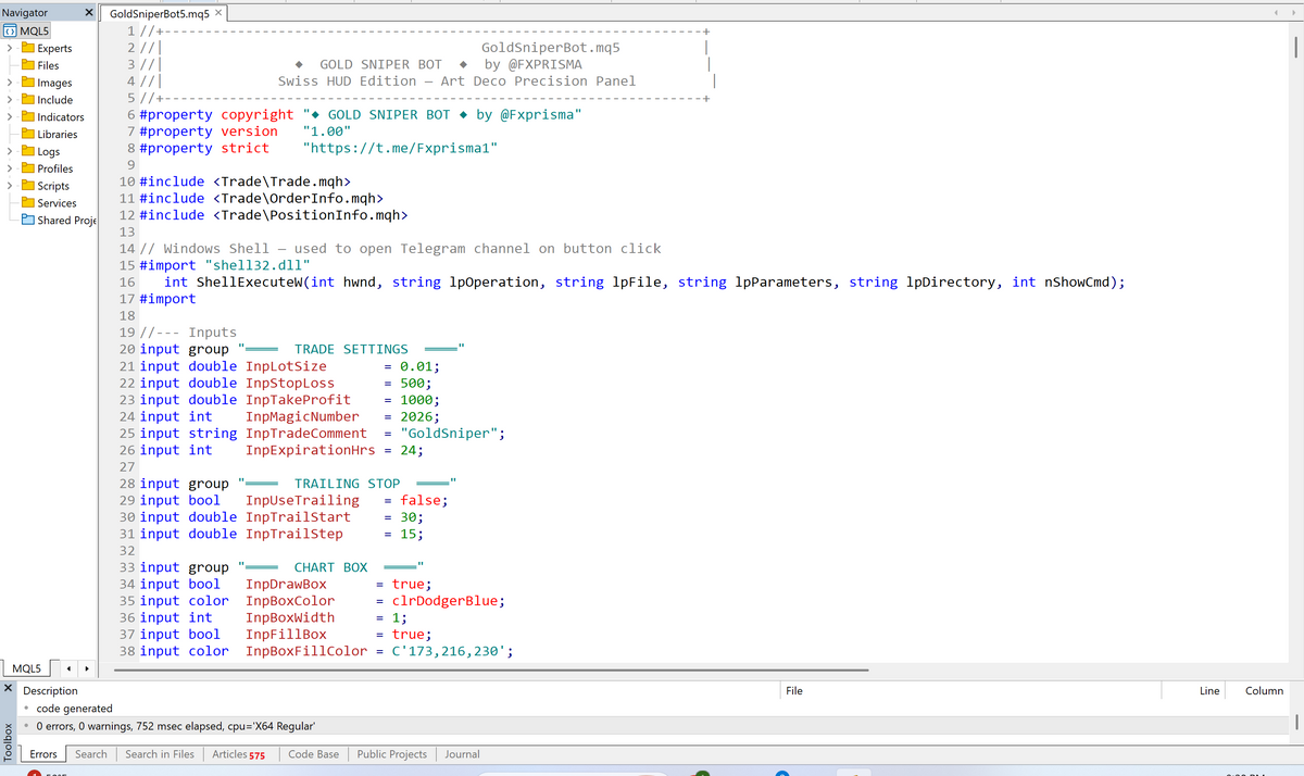 Gold Sniper Bot MQ5 [Source Code]