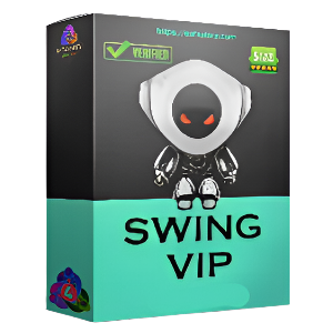 Product packaging with a robot illustration and text 'SWING VIP' on a teal and black background.