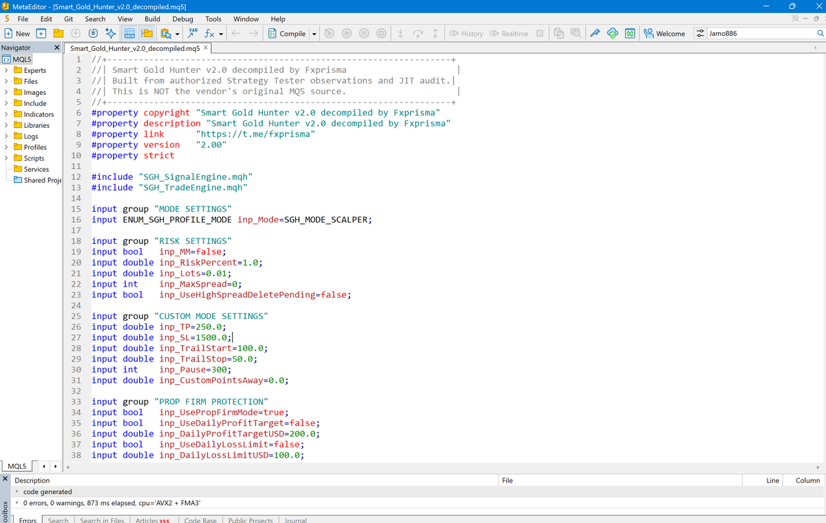 Smart Gold Hunter V2.0 MT5 [SOURCE CODE]