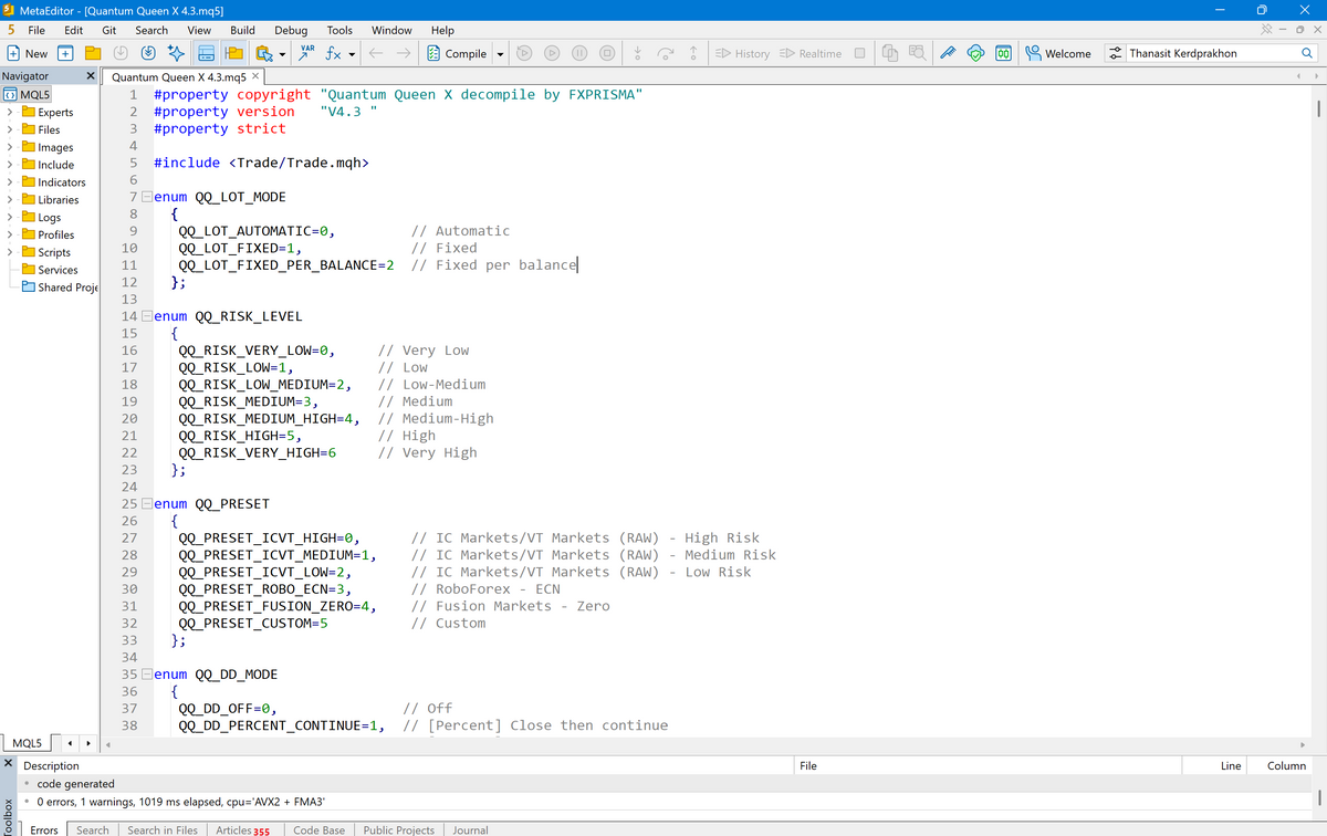 Quantum Queen X V4.3 MT5 [SOURCE CODE]