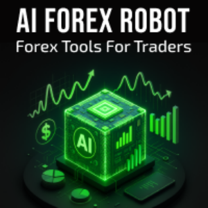 AI Forex Robot logo with green circuit-like design on a dark background