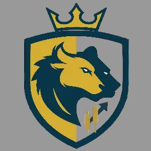 Shield emblem with a lion's head, crown, and candles on a white background