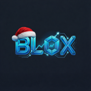 BLOX logo with a Santa hat on a dark background