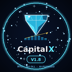 Capital X logo with a blue diamond graphic on a dark background