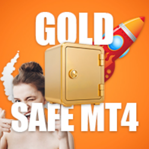 Promotional graphic with a gold safe, rocket, and woman giving a thumbs up on an orange background.