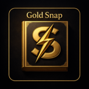 A square black card or box with rounded corners featuring the text 'Gold Snap' at the top and a large gold stylized 'S' logo with a lightning bolt in the center. The design is shown on a black background with a subtle drop shadow.