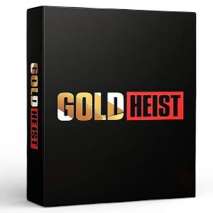 Black book titled 'Gold Heist' with gold and red text on a white background