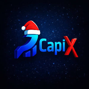 CapiX logo with a Santa hat on a dark space background