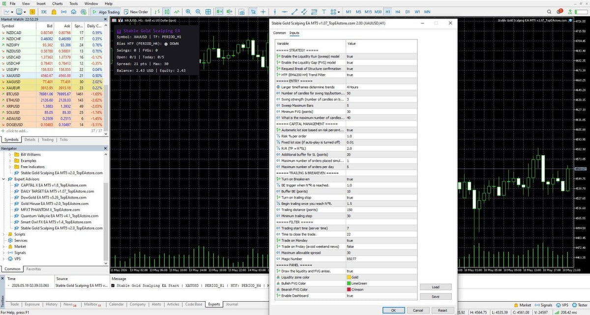 Computer screen displaying a software interface with multiple panels and graphs