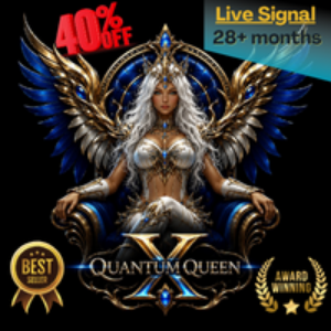 Promotional graphic for the game Quantum X featuring a winged female warrior character with blue and gold armor, set against a black background with '40% OFF', 'Live Signal 28+ months', and 'Quantum Queen X' text.