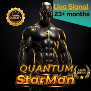 Promotional graphic for 'Quantum StarMan' with a muscular figure, gold text, and awards on a dark background.