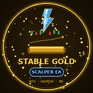 Stable Gold Scalper EA logo with lightning bolt and chart on a dark background