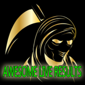 Logo with a stylized figure holding a sword and 'Awesome Live Results' text on a black background