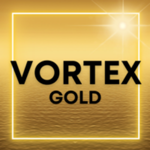 Vortex Gold logo on a gold background