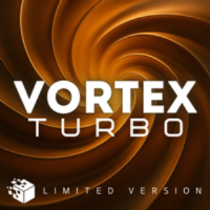 Vortex Turbo logo with swirling brown and orange design